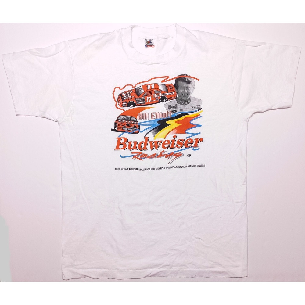 Vintage FRUIT OF THE LOOM Bill Elliott Budweiser Racing‎ NASCAR T-Shirt 1990s XL
